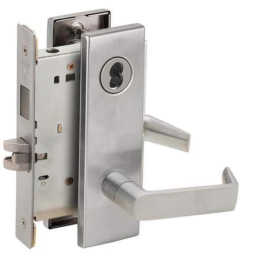 Dormitory / Bedroom Mortise Lock with Large Format IC Less Core with 06 Lever and N Escutcheon Satin Chrome Finish