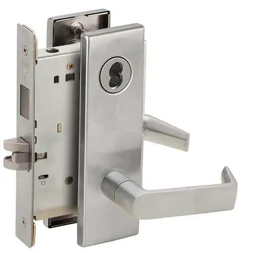 Closet / Storeroom Mortise Lock with Large Format IC Less Core with 06 Lever and N Escutcheon Satin Chrome Finish