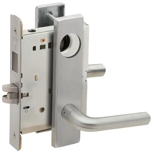 Corridor Mortise Lock Less Cylinder with 02 Lever and L Escutcheon Satin Chrome Finish