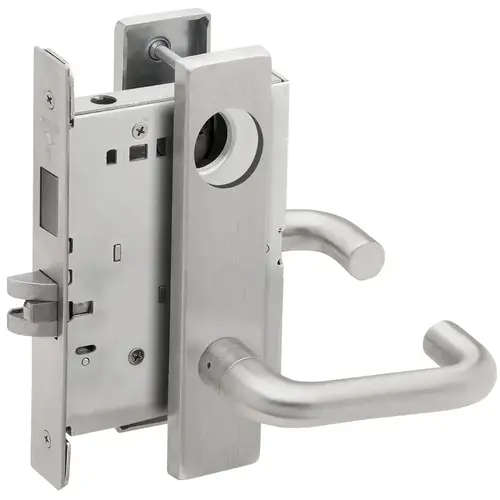 Dormitory / Bedroom Mortise Lock Less Cylinder with 03 Lever and L Escutcheon Satin Chrome Finish