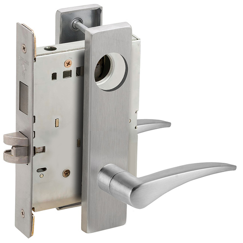 Right Hand Corridor Mortise Lock Less Cylinder with 12 Lever and L Escutcheon Satin Chrome Finish