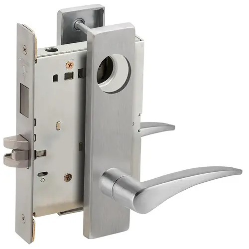 Right Hand Classroom Security with Deadbolt Mortise Lock Less Cylinder with 12 Lever and L Escutcheon Satin Chrome Finish