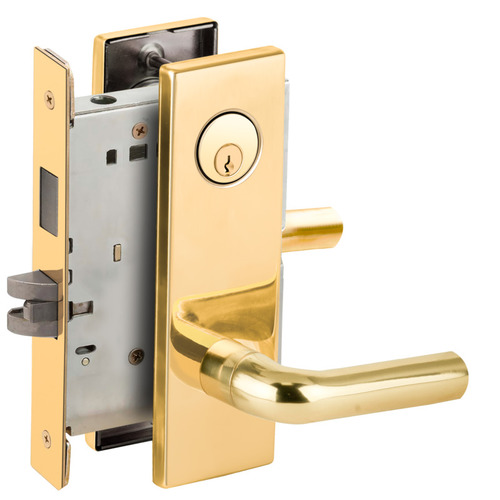 Corridor Mortise Lock with C Keyway with 02 Lever and N Escutcheon Bright Brass Finish