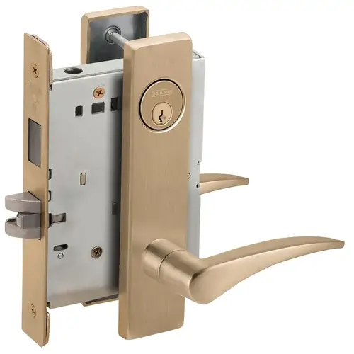 Left Hand Corridor Mortise Lock with C Keyway with 12 Lever and L Escutcheon Antique Brass Finish