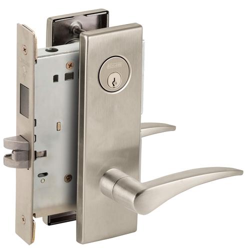 Right Hand Store / Utility Room Mortise Lock with C Keyway with 12 Lever and N Escutcheon Satin Nickel Finish