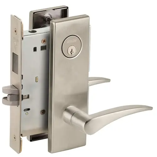 Right Hand Corridor Mortise Lock with C Keyway with 12 Lever and N Escutcheon Satin Nickel Finish