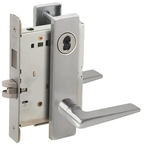 Dormitory / Bedroom Mortise Lock with Small Format IC Less Core with 05 Lever and L Escutcheon Satin Chrome Finish