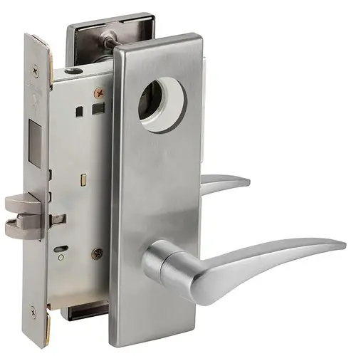 Left Hand Store / Utility Room Mortise Lock Less Cylinder with 12 Lever and N Escutcheon Satin Chrome Finish