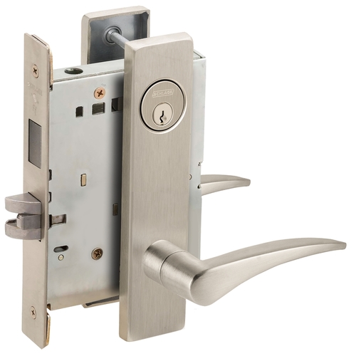 Right Hand Corridor Mortise Lock with C Keyway with 12 Lever and L Escutcheon Satin Nickel Finish