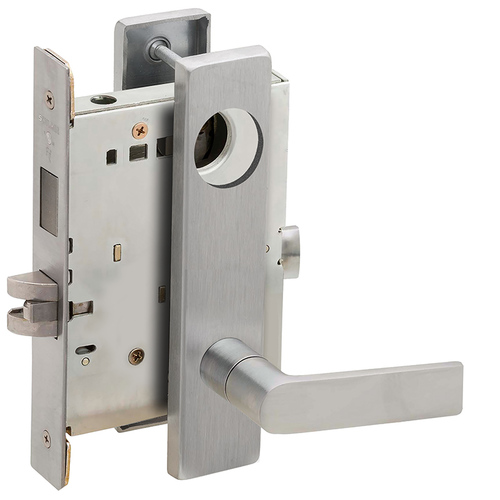 Corridor Mortise Lock Less Cylinder with 01 Lever and L Escutcheon Satin Chrome Finish