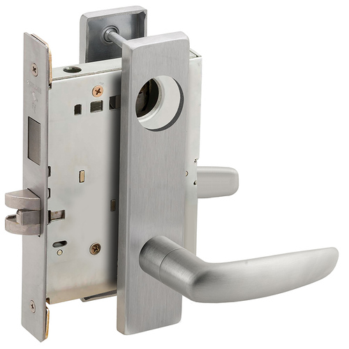 Store / Utility Room Mortise Lock Less Cylinder with 07 Lever and L Escutcheon Satin Chrome Finish