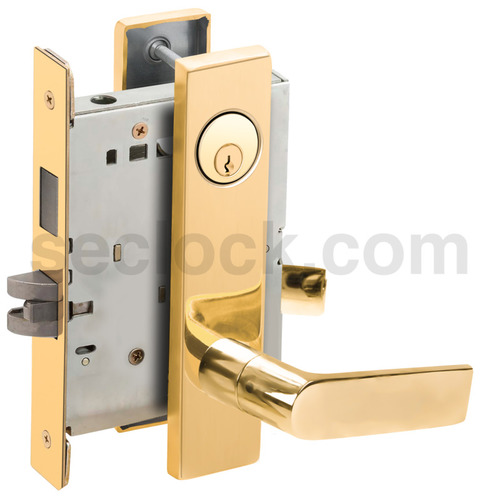 Dormitory / Bedroom Mortise Lock with C Keyway with 01 Lever and L Escutcheon Bright Brass Finish