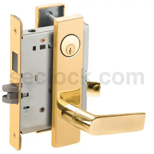 Store / Utility Room Mortise Lock with C Keyway with 01 Lever and L Escutcheon Bright Brass Finish