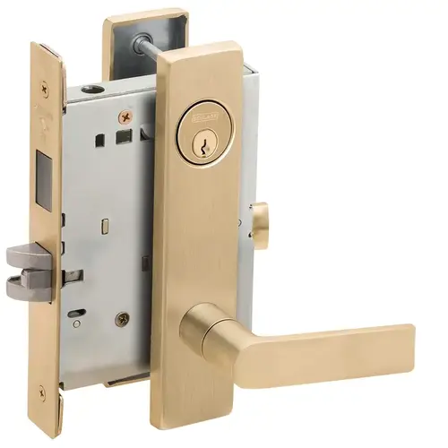 Classroom Security with Deadbolt Mortise Lock with C Keyway with 01 Lever and L Escutcheon Satin Brass Finish