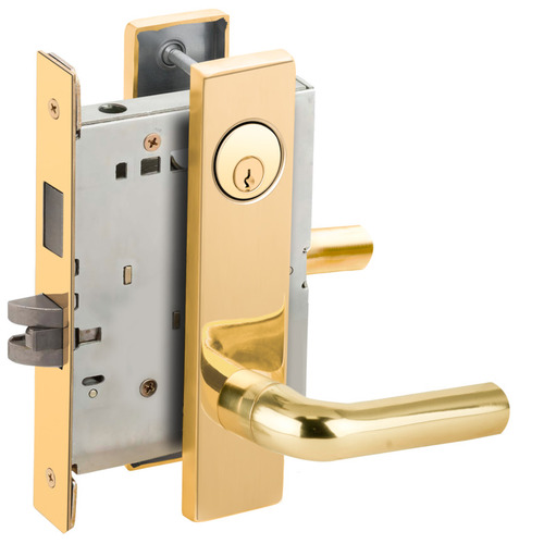 Corridor Mortise Lock with C Keyway with 02 Lever and L Escutcheon Bright Brass Finish