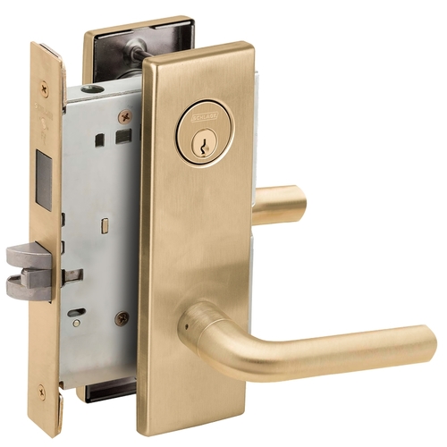 Classroom Security with Deadbolt Mortise Lock with C Keyway with 02 Lever and N Escutcheon Satin Brass Finish