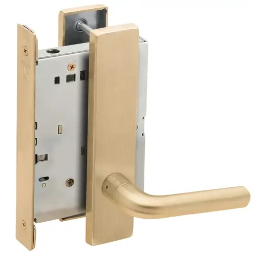 Half Dummy Mortise Trim with Lock Case with 02 Lever and L Escutcheon Satin Brass Finish