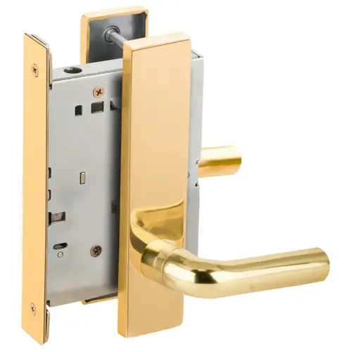 Full Dummy Mortise Trim with Lock Case with 02 Lever and L Escutcheon Bright Brass Finish