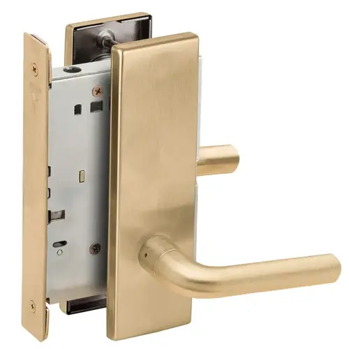 Full Dummy Mortise Trim with Lock Case with 02 Lever and N Escutcheon Satin Brass Finish