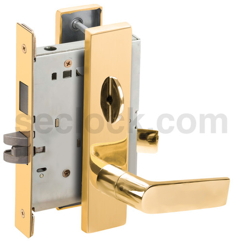 Privacy with Deadbolt Mortise Lock with 01 Lever and L Escutcheon Bright Brass Finish