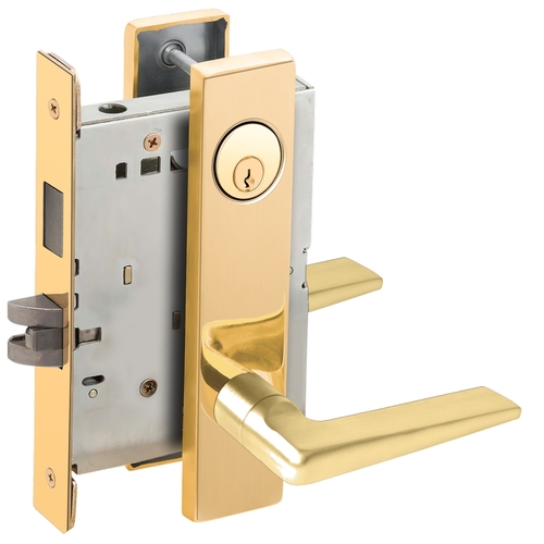 Corridor Mortise Lock with C Keyway with 05 Lever and L Escutcheon Bright Brass Finish