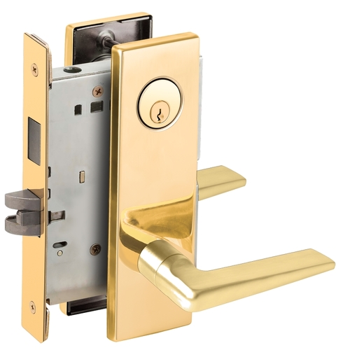 Corridor Mortise Lock with C Keyway with 05 Lever and N Escutcheon Bright Brass Finish