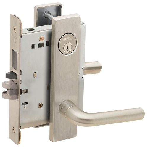Left Hand Faculty Restroom Mortise Lock with C Keyway with 02 Lever and L Escutcheon Satin Nickel Finish