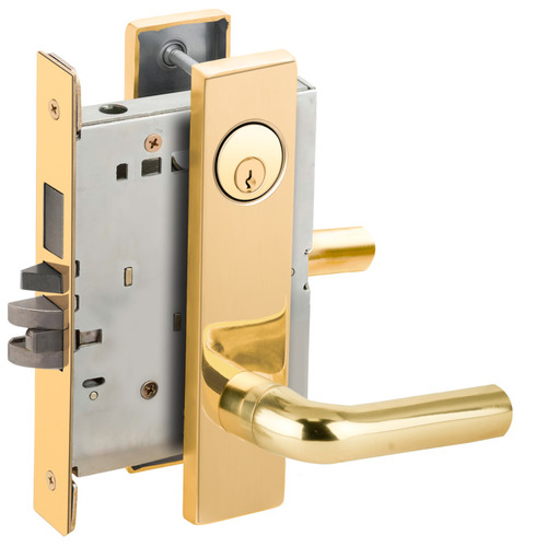 Left Hand Faculty Restroom Mortise Lock with C Keyway with 02 Lever and L Escutcheon Bright Brass Finish