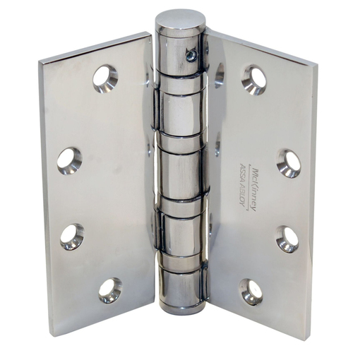 Full Mortise Hinge, 5-Knuckle, Heavy Weight, 4-1/2" x 4-1/2", Square Corner, Non-Removable Pin, Bright Chrome