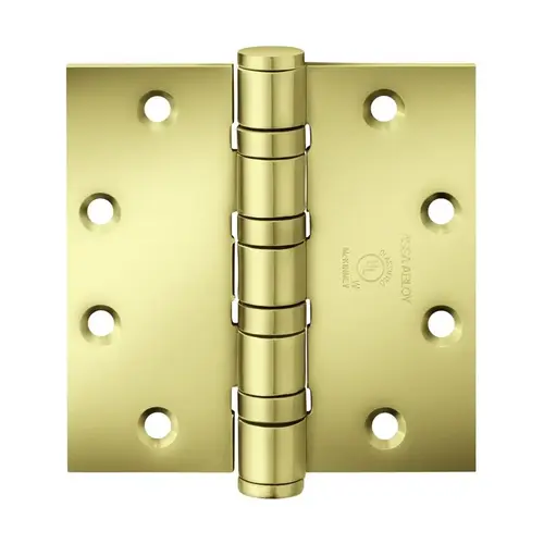 Full Mortise Hinge, 5-Knuckle, Heavy Weight, 6" x 6", Square Corner, Bright Brass