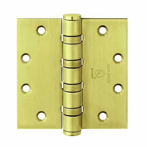 McKinney T4A3786 5X4-1/2 4 Full Mortise Hinge, 5-Knuckle, Heavy Weight, 5" x 4-1/2", Square Corner, Satin Brass