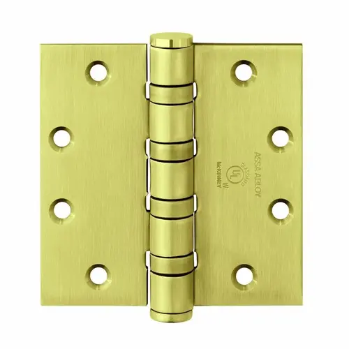 Full Mortise Hinge, 5-Knuckle, Heavy Weight, 4-1/2" x 4-1/2", Square Corner, Satin Brass