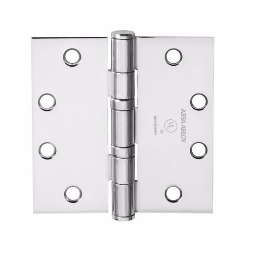 Full Mortise Hinge, 5-Knuckle, Standard Weight, 4-1/2" x 4", Square Corner, Bright Chrome