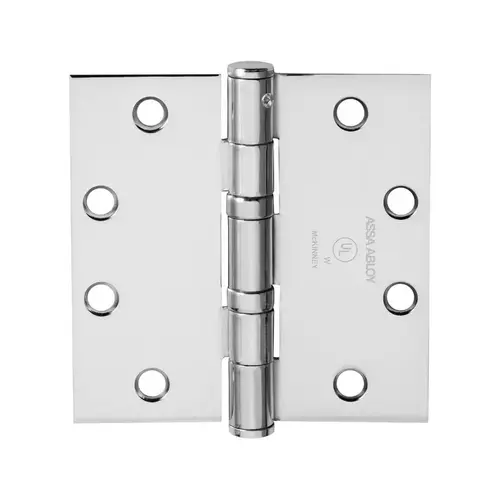 Full Mortise Hinge, 5-Knuckle, Standard Weight, 4-1/2" x 4", Square Corner, Non-Removable Pin, Bright Chrome