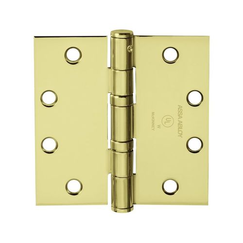 Full Mortise Hinge, 5-Knuckle, Standard Weight, 4-1/2" x 4", Square Corner, Non-Removable Pin, Bright Brass