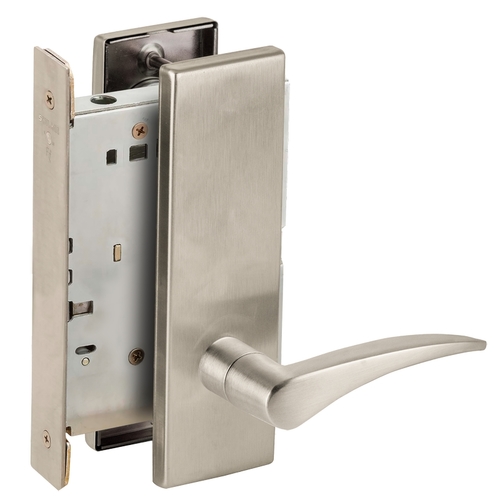 Left Hand Half Dummy Mortise Trim with Lock Case with 12 Lever and N Escutcheon Satin Nickel Finish