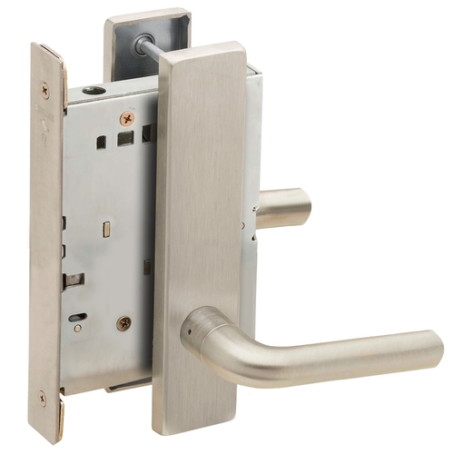 Full Dummy Mortise Trim with Lock Case with 02 Lever and L Escutcheon Satin Nickel Finish