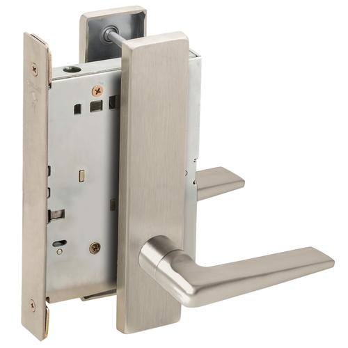 Full Dummy Mortise Trim with Lock Case with 05 Lever and L Escutcheon Satin Nickel Finish