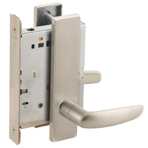 Full Dummy Mortise Trim with Lock Case with 07 Lever and L Escutcheon Satin Nickel Finish