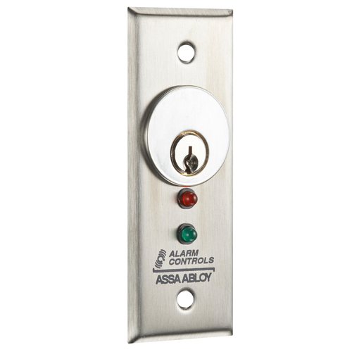 Keyswitch, Narrow Stile, SPDT Momentary, Red/Green LEDs, Satin Stainless Steel