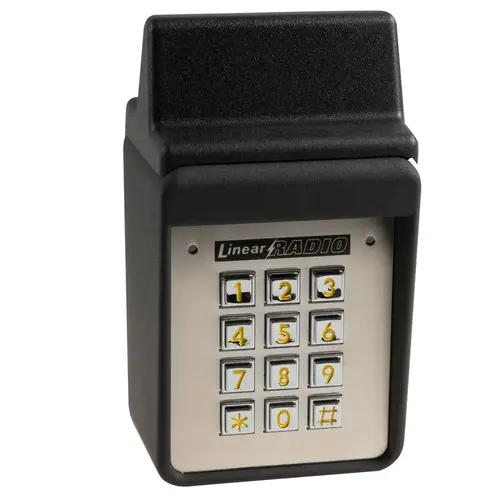 Exterior Wireless Keypad, Internal Antenna, Built-in Downlight, Rugged Cast Aluminum Housing, Powered by 9-Volt Lithium Battery, 318 MHz RF Frequency