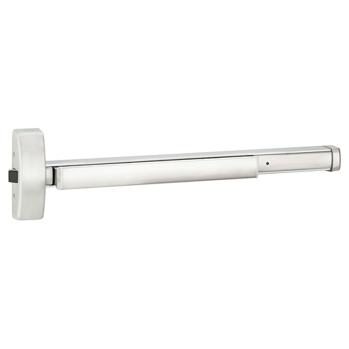 36" Motorized Latch Retraction Rim Exit Device, Key Retracts Latchbolt, Weatherized, 3' Device, Satin Chrome