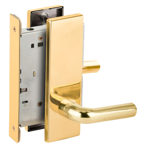 Full Dummy Mortise Trim with Lock Case with 02 Lever and N Escutcheon Bright Brass Finish