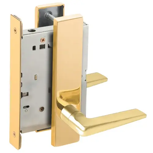 Full Dummy Mortise Trim with Lock Case with 05 Lever and L Escutcheon Bright Brass Finish