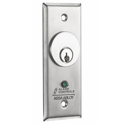 Keyswitch, Narrow Stile, SPDT Momentary, Green LED, Satin Stainless Steel