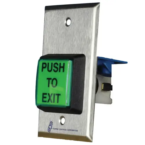 2" Green Square Button, "PUSH TO EXIT", SPDT w/Dual Timed Output, Single Gang, Satin Stainless Steel
