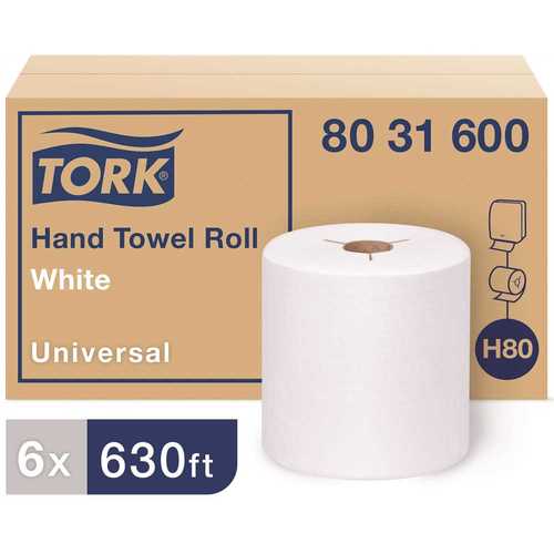 Universal White 8 in. Controlled Hardwound Paper Towels (630 ft./Roll, ) - pack of 6