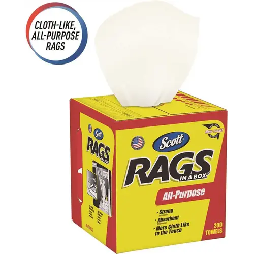 SCOTT 75260 Rags In A Box  Heavy Duty Disposable Towel, 9.75 in W, 12.35 in L, White