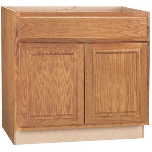 Hampton Medium Oak Raised Panel Stock Assembled Base Kitchen Cabinet with Drawer Glides (36 in. x 34.5 in. x 24 in.)