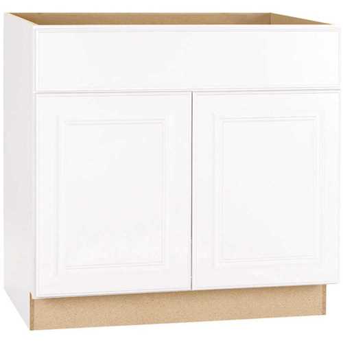 Hampton Satin White Raised Panel Stock Assembled Sink Base Kitchen Cabinet (30 in. x 34.5 in. x 24 in.)